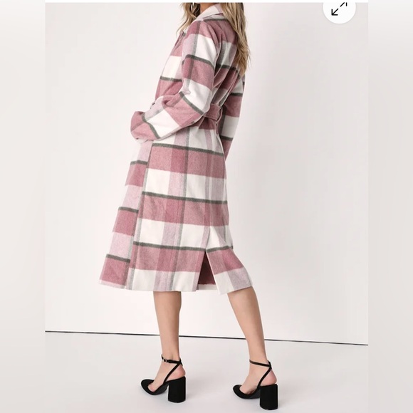 NWOT City Mornings Pink Plaid Trench Coat - Picture 5 of 9